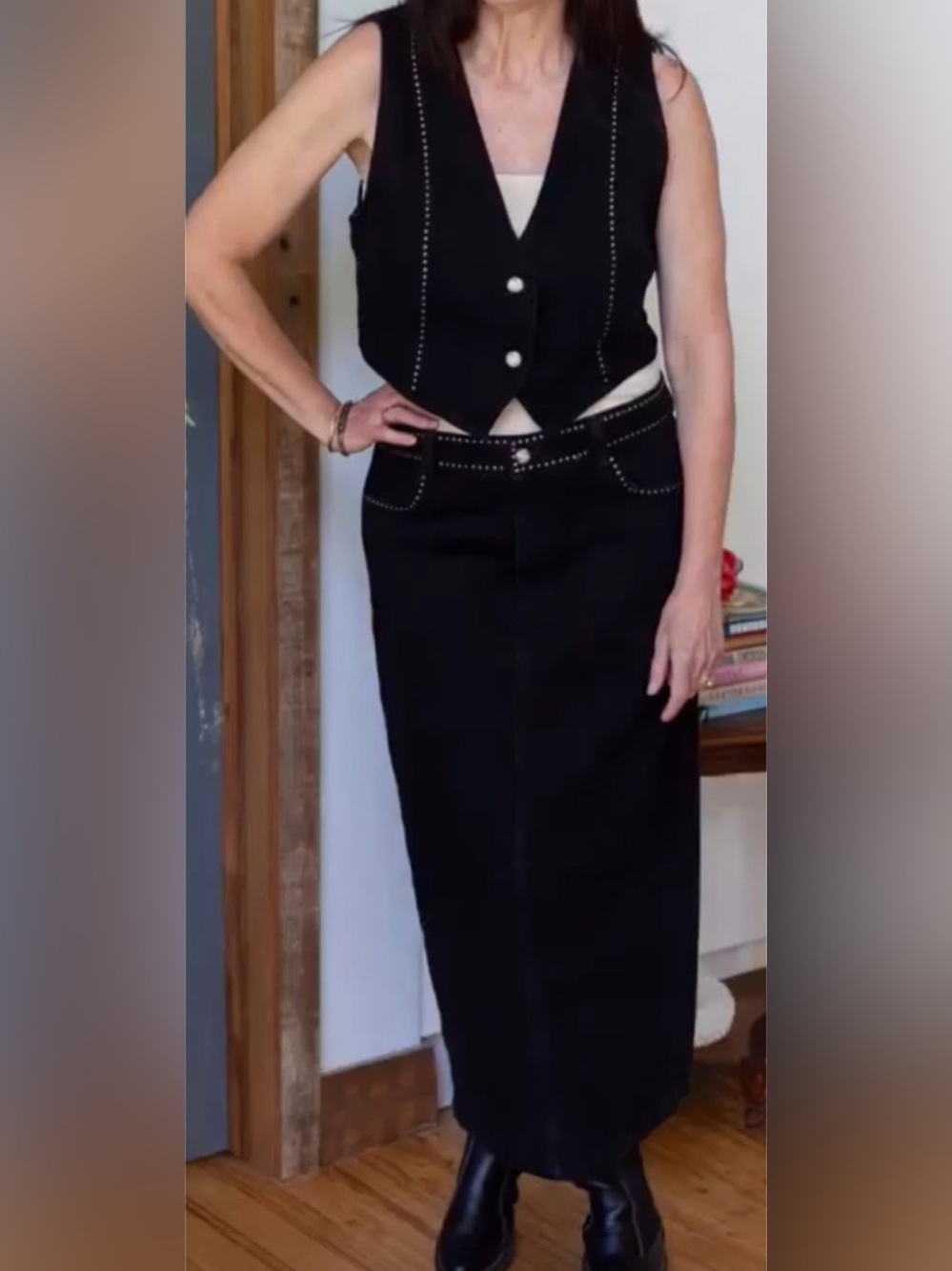 Zara Coord set / Black Stud-Trim top size M and Pencil Skirt size S - Women